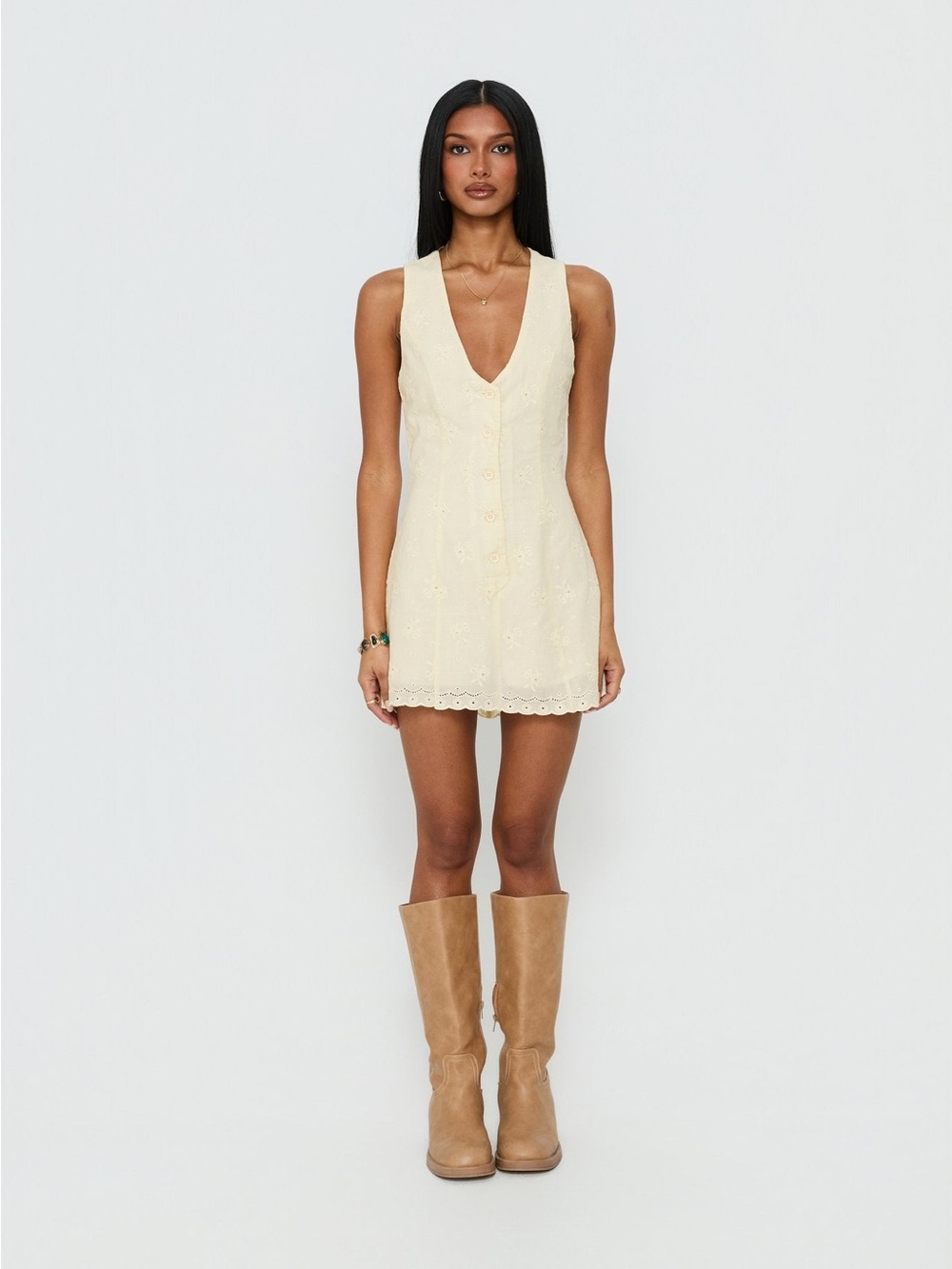 NWOT Princess Polly Sylvara Textured Button Up Romper Yellow